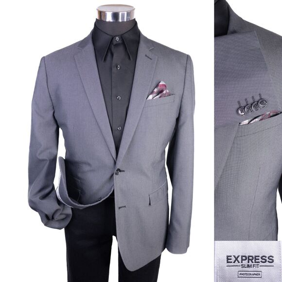 Express Photographer Blazer Sport Coat Mens 42R SLIM Solid 2 Button Cotton Blend - Picture 1 of 14